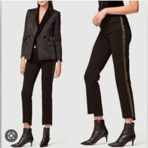 Frame Denim Denim - Frame Le High Straight Black Jeans with Black/Gold Velvet Stripe